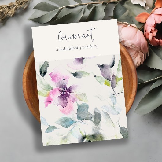 Zacht Roze Paarse Bloemen Script Oorbel Ketting Visitekaartje