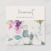 Zacht Roze Paarse Bloemen Script Oorbel Stud Holde Vierkante Visitekaartje (Voorkant)