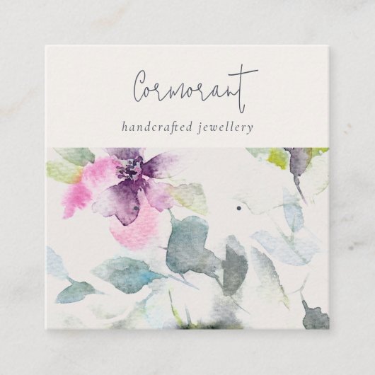 Zacht Roze Paarse Bloemen Script Oorbel Stud Holde Vierkante Visitekaartje (Voorkant)