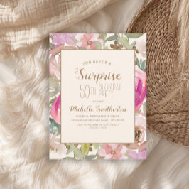 Zacht roze Paarse Floral Verrassend 50e verjaardag Kaart