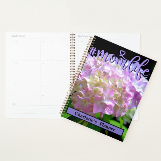 Zacht roze paarse hydrangeenbloemen planner (Display)