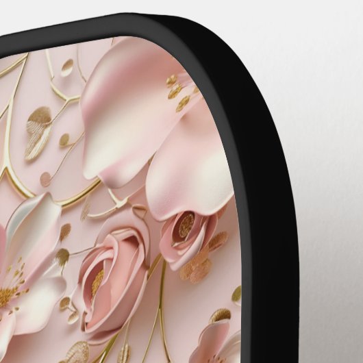 Zacht Roze Pastel Bloemen Aangepaste Monogram Naam Pickleball Paddle (Links Detail)