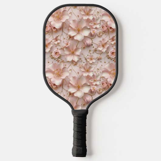 Zacht Roze Pastel Bloemen Aangepaste Monogram Naam Pickleball Paddle (Achterkant)
