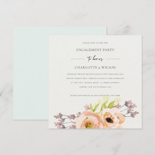 ZACHT ROZE PERZIK WITTE BLUSH FLORALE VERLOVING KAART (Voorkant / Achterkant)