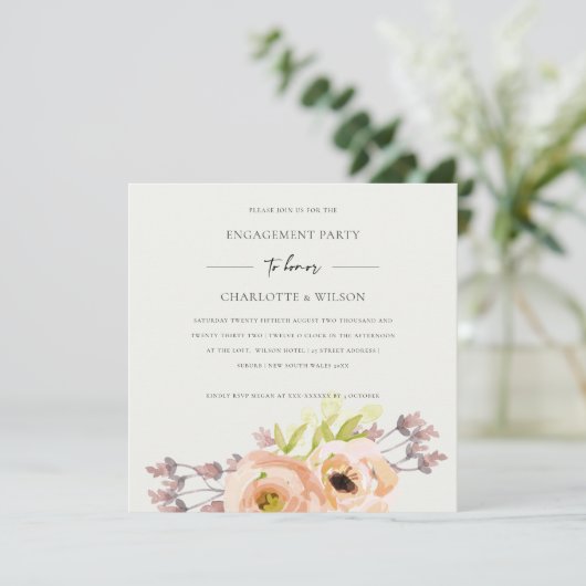 ZACHT ROZE PERZIK WITTE BLUSH FLORALE VERLOVING KAART (Staand voorkant)