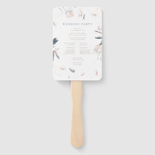 Zacht roze pioen bruiloft programma handwaaier (Achterkant)