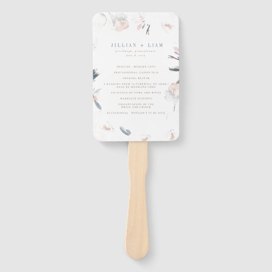 Zacht roze pioen bruiloft programma handwaaier (Voorkant)
