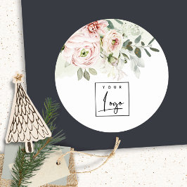 Zacht Roze Pioenblad Bloemend Logo Ronde Sticker