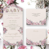 Zacht roze pioenen Elegant Floral Baby shower All In One Uitnodiging