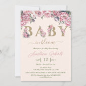 Zacht roze pioenen Elegant Floral Baby shower Kaart (Voorkant)