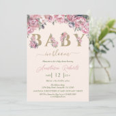 Zacht roze pioenen Elegant Floral Baby shower Kaart (Staand voorkant)