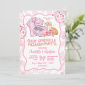 Zacht Roze Retro Baby Sprinkle Pajama Party Kaart (Staand voorkant)