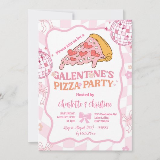 Zacht Roze Retro Galentine's Meisjes Uitnodiging (Voorkant)