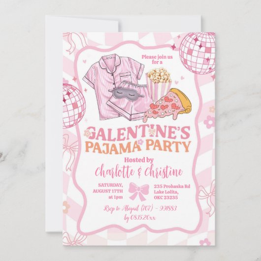 Zacht Roze Retro Galentine's Pajama Party Kaart (Voorkant)