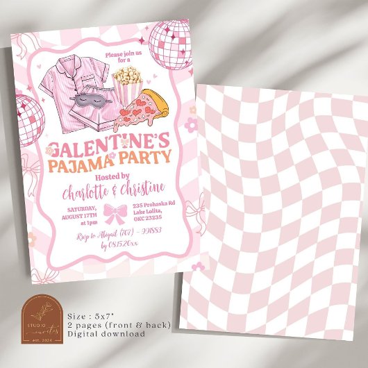 Zacht Roze Retro Galentine's Pajama Party Kaart