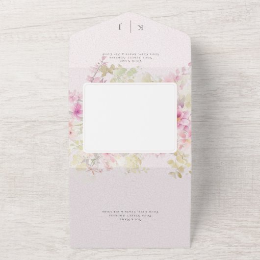 Zacht Roze Romantisch Hart Bloemen QR Code All In One Uitnodiging (Buitenkant)