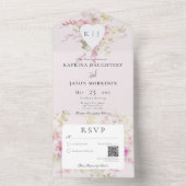 Zacht Roze Romantisch Hart  Bloemen QR Code All In One Uitnodiging (Binnen)