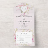 Zacht Roze Romantisch Hart  Bloemendiner All In One Uitnodiging (Binnen)