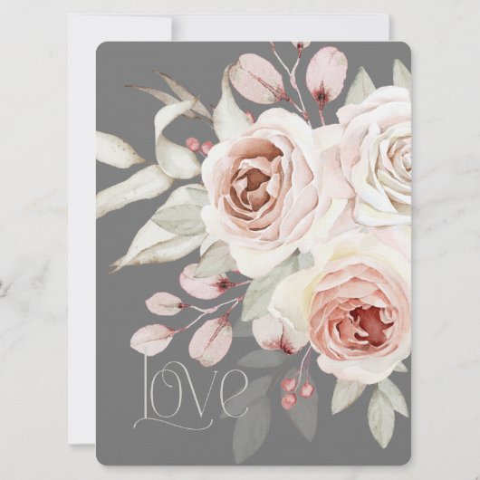 Zacht roze Romantisch Roos op grijs huwelijk Kaart (Achterkant)