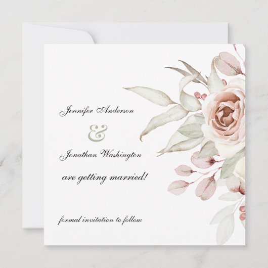 Zacht roze Romantisch Roos op het witte huwelijk Save The Date (Achterkant)