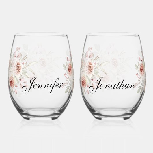Zacht roze Romantisch Roos op het witte huwelijk Wijnglas Zonder Voet (Voorkant)