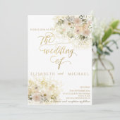 Zacht roze romantische florale goudkalligrafie kaart (Staand voorkant)