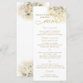 Zacht roze romantische florale goudkalligrafie menu (Voorkant / Achterkant)