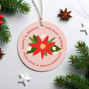 Zacht roze rood Poinsettia kerstfeestdag cadeau Bedankjes Labels