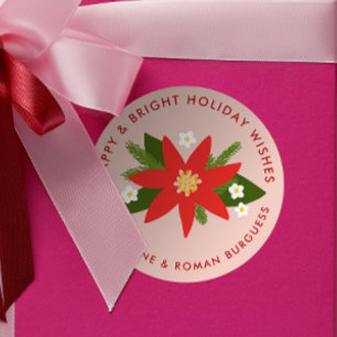Zacht roze rood Poinsettia kerstfeestdag cadeau Ronde Sticker