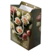 Zacht roze roze rozen hartritme bouquet valentijn medium cadeauzakje (Achterkant Gekanteld)