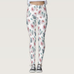 , zacht roze roze rozenpatroon  leggings<br><div class="desc">roos florale patroon op witte leggings.</div>