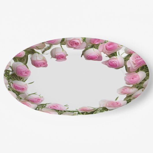 Zacht Roze Rozen Borden, 9"Rond Document Bord (Gekanteld)