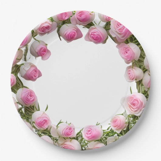 Zacht Roze Rozen Borden, 9"Rond Document Bord (Voorkant)