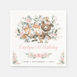 Zacht roze rozen bos dieren meisje 1 geboorte servet