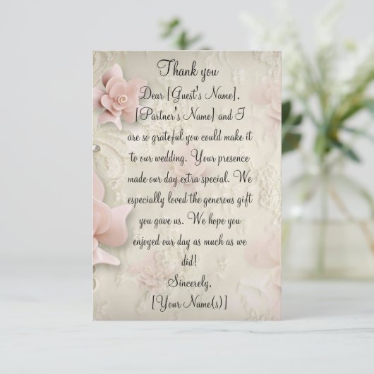 Zacht roze rozen bruiloft Dank je Kaarten (Staand voorkant)