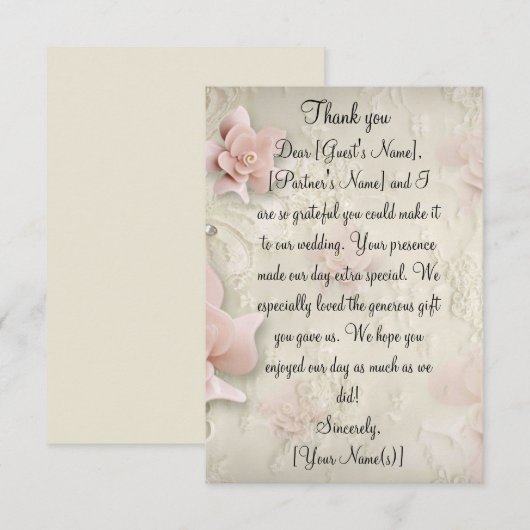 Zacht roze rozen bruiloft Dank je Kaarten (Voorkant / Achterkant)