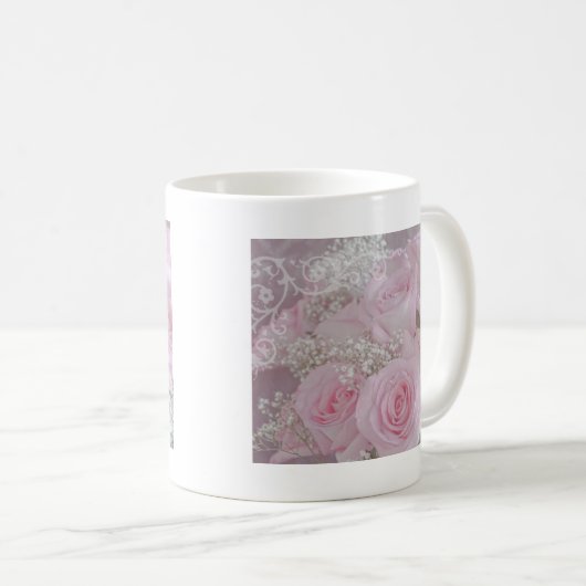 Zacht roze rozen en babyluiers koffiemok (Voorkant rechts)