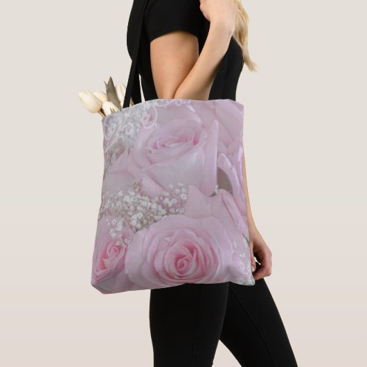 Zacht roze rozen en babyluiers tote bag (Dichtbij)