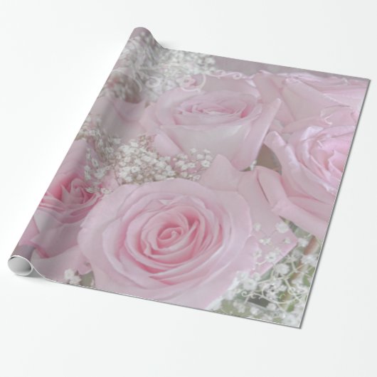 Zacht roze rozen en babypapier cadeaupapier (Uitgerold)