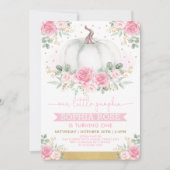 Zacht roze rozen en pompoen 1e verjaardag kaart (Voorkant)