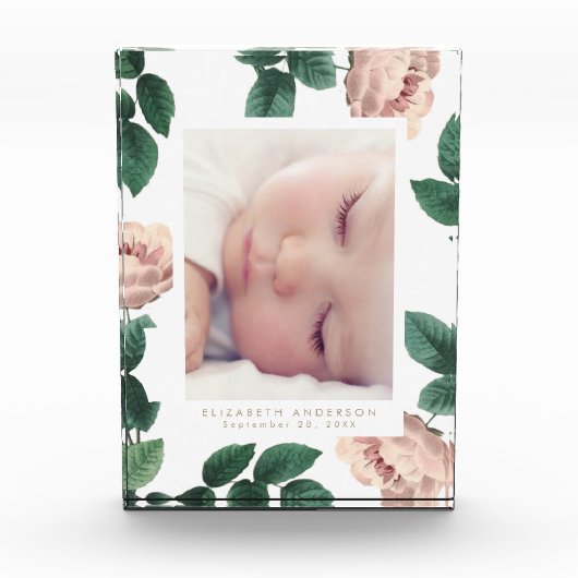 Zacht roze rozen  Floral Photo Block Lijst Fotoblokken (Voorkant)