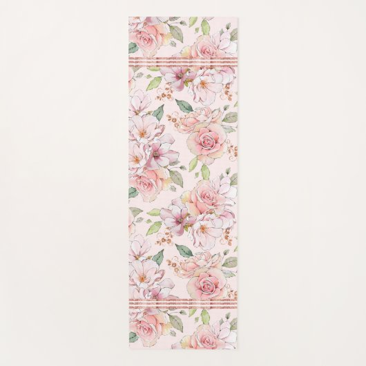 Zacht roze  rozen patroon badhanddoekset yogamat (Voorkant)