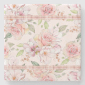 Zacht roze  rozen patroon stenen onderzetter (Voorkant)
