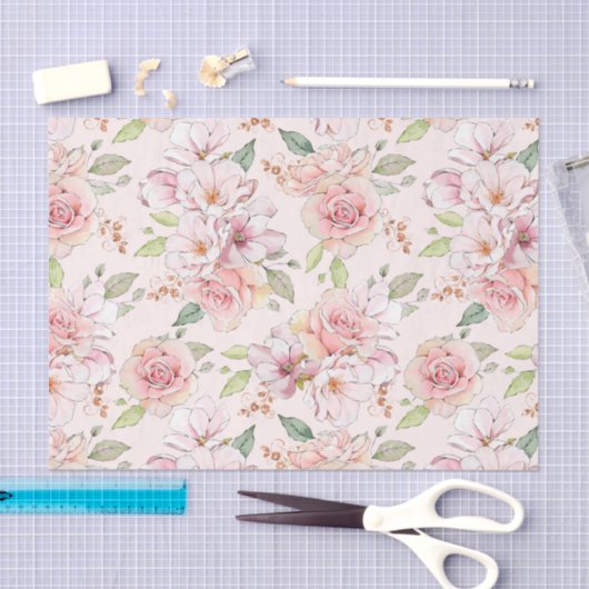 Zacht roze  rozen patroon tissuepapier (Craft)