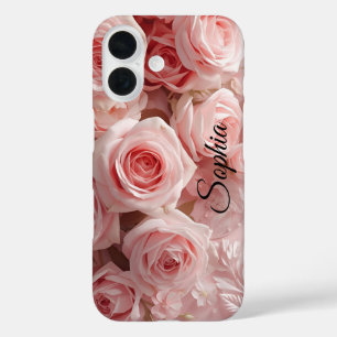 Zacht roze rozentuin – Elegante bloemenkunst Print iPhone 16 Hoesje