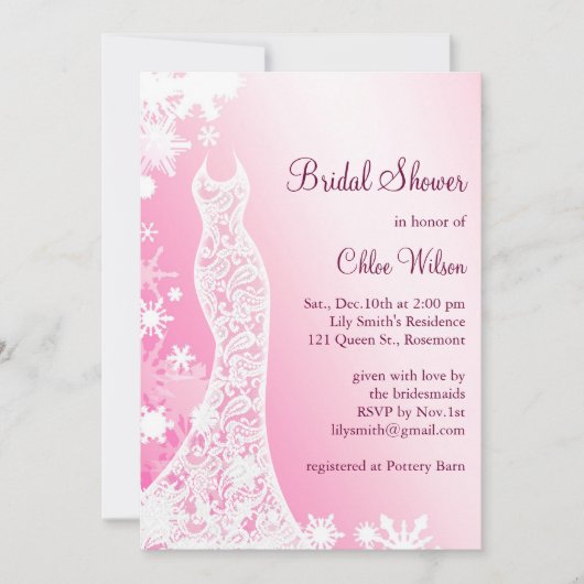 Zacht Roze Snowflakes Bridal Shower Invitation 2 Kaart (Voorkant)