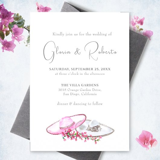 Zacht Roze Sombrero Bougainvillea Bloemen Huwelijk Kaart