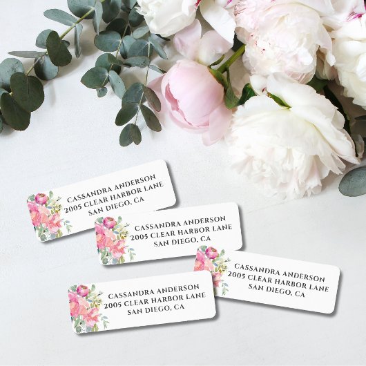 Zacht Roze Stusty Blue Floral Return Address Label