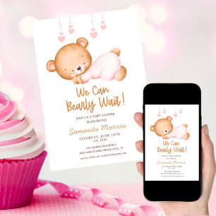 Zacht roze teddybeer Aquarel meisjes babyshower Kaart