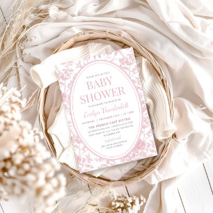  Zacht Roze Toile Chinoiserie Baby shower Kaart